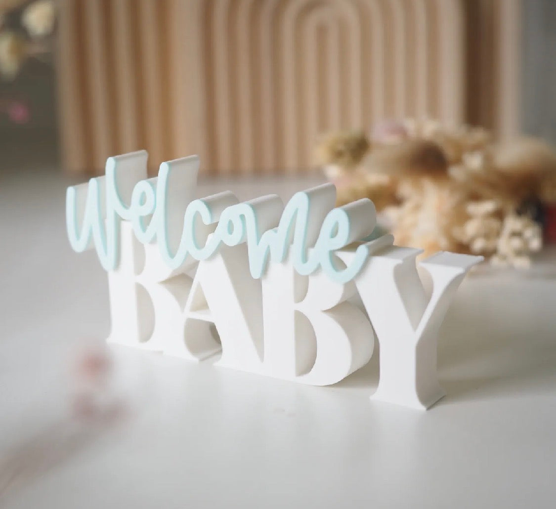 3D Printed Welcome Baby Sign — Baby Shower Decor, Pink or Blue
