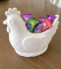 Small chicken candy bowl filled with Hi-Chew candies