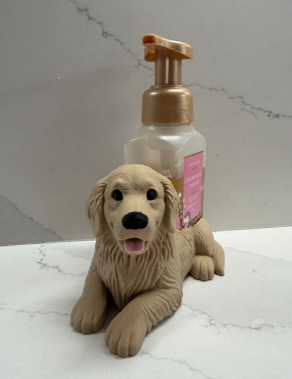 Golden retriever soap dispenser holder front view adult