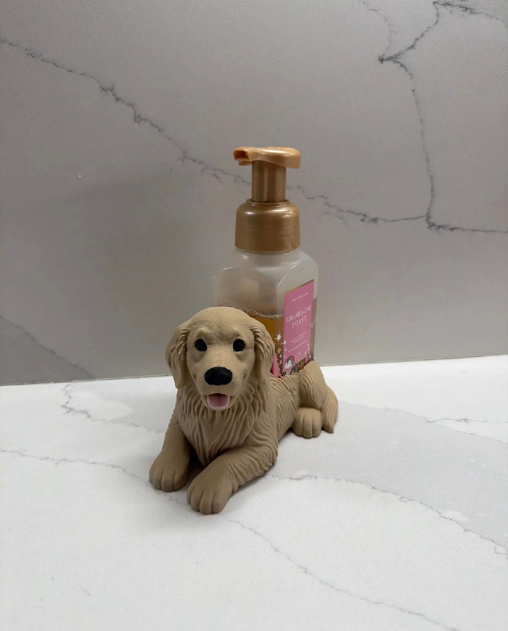 Golden retriever soap dispenser holder front view puppy