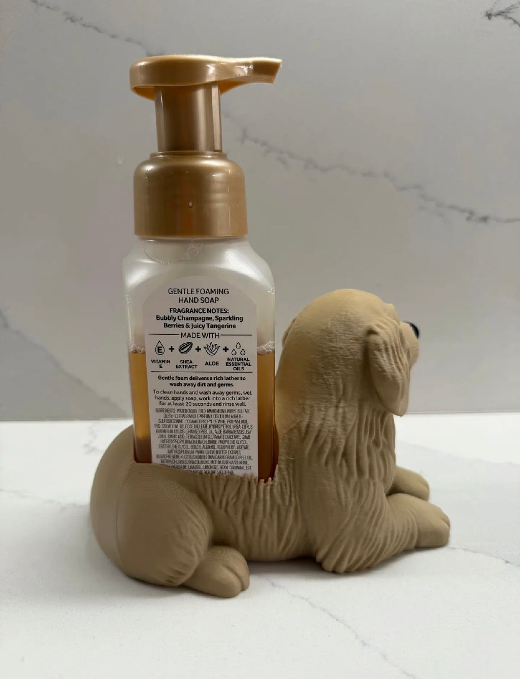 Golden retriever soap dispenser holder back view