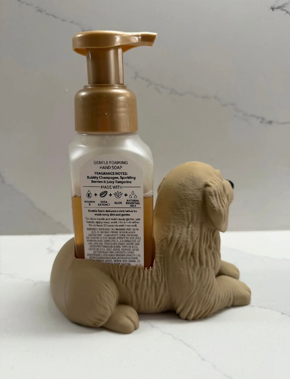 Golden retriever soap dispenser holder back view