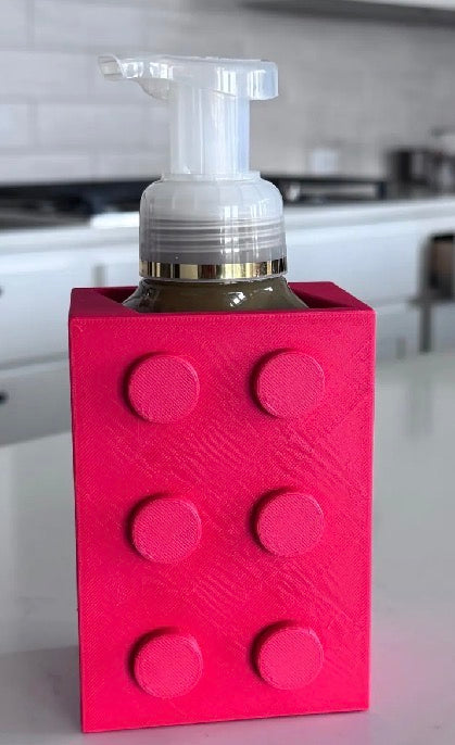 Building brick soap dispenser holder pink single