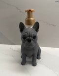 French bulldog soap dispenser holder front view matte charcoal gray
