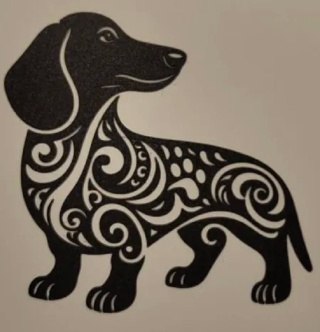 Tribal dachshund art sign close-up detail