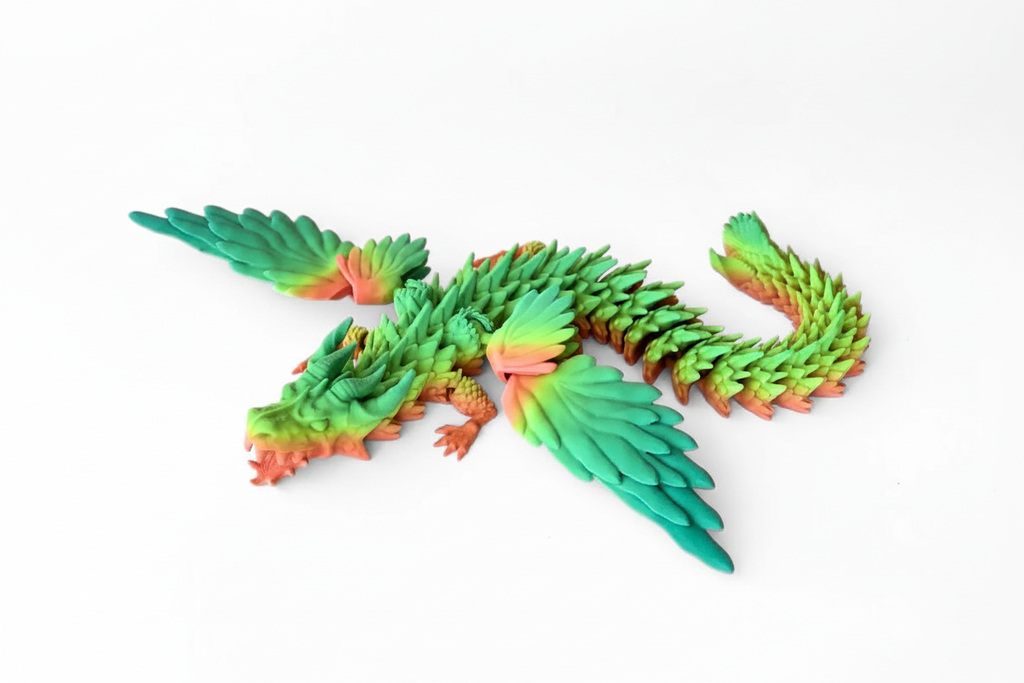 3D printed Draginic dragon in green and orange gradient