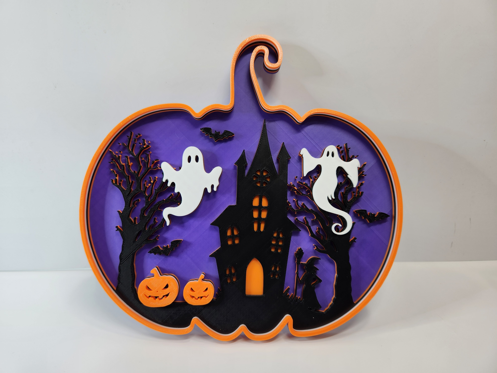 Pumpkin shadow box angled side view showing multi-layer depth and dimension