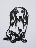 Long-haired dachshund wall art silhouette full view on white wall