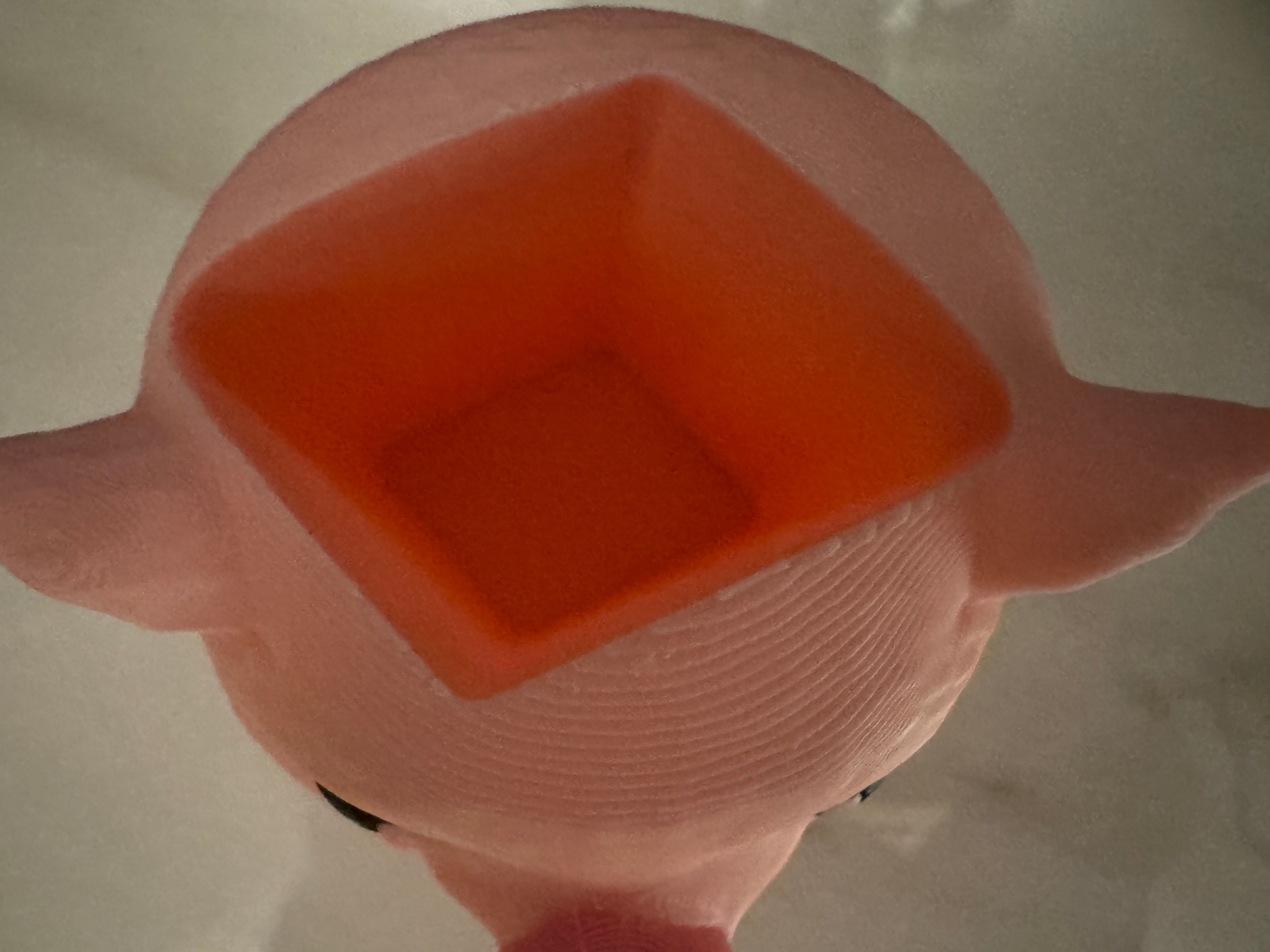 Chubby pig soap dispenser holder top view showing interior opening