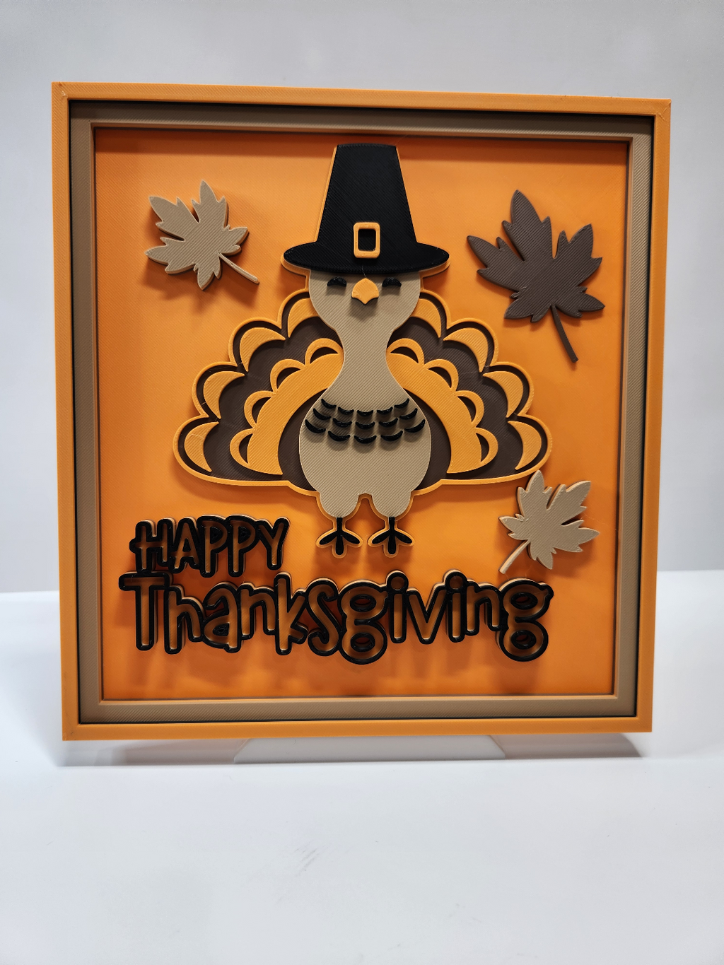 3D Printed Happy Thanksgiving Turkey Plaque — Wall Hang or Prop Up
