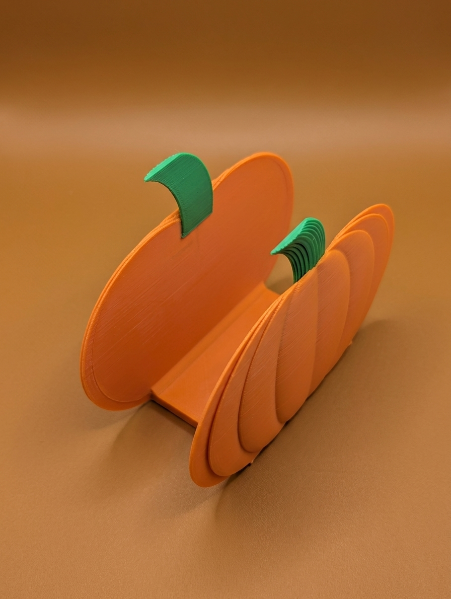 Close-up back view of pumpkin napkin holder showing 3D printed detail