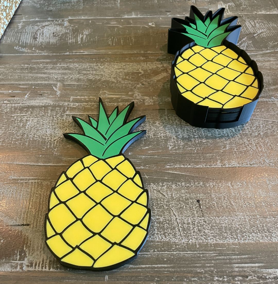 Pineapple Coaster Set of 4 with Holder — 3D Printed